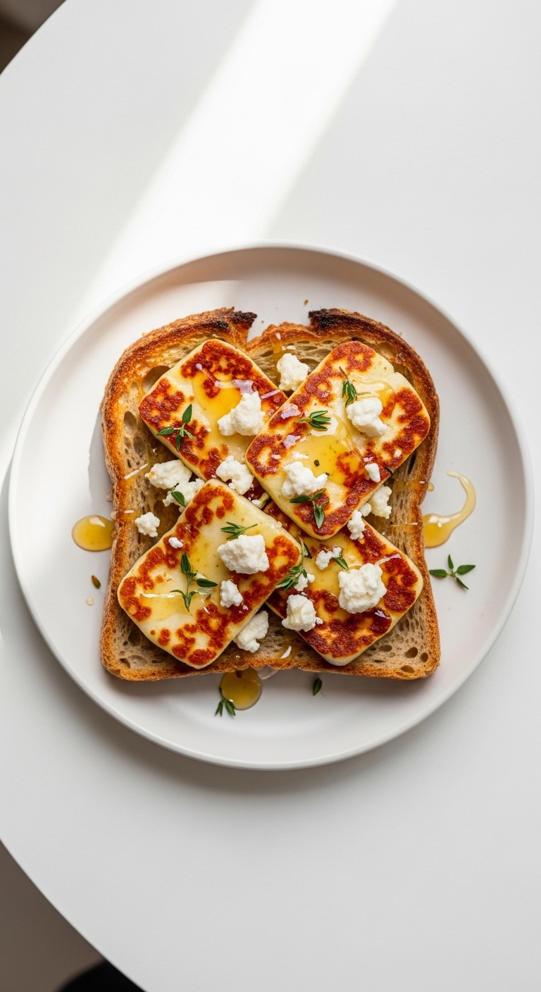 Halloumi Toast with Hot Honey & Feta